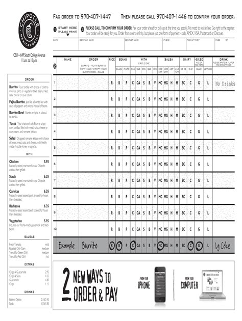 Chipotle Order Form Printable 2022
